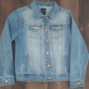 Denim Jacket- Faded Blue/Distressed Womans XL